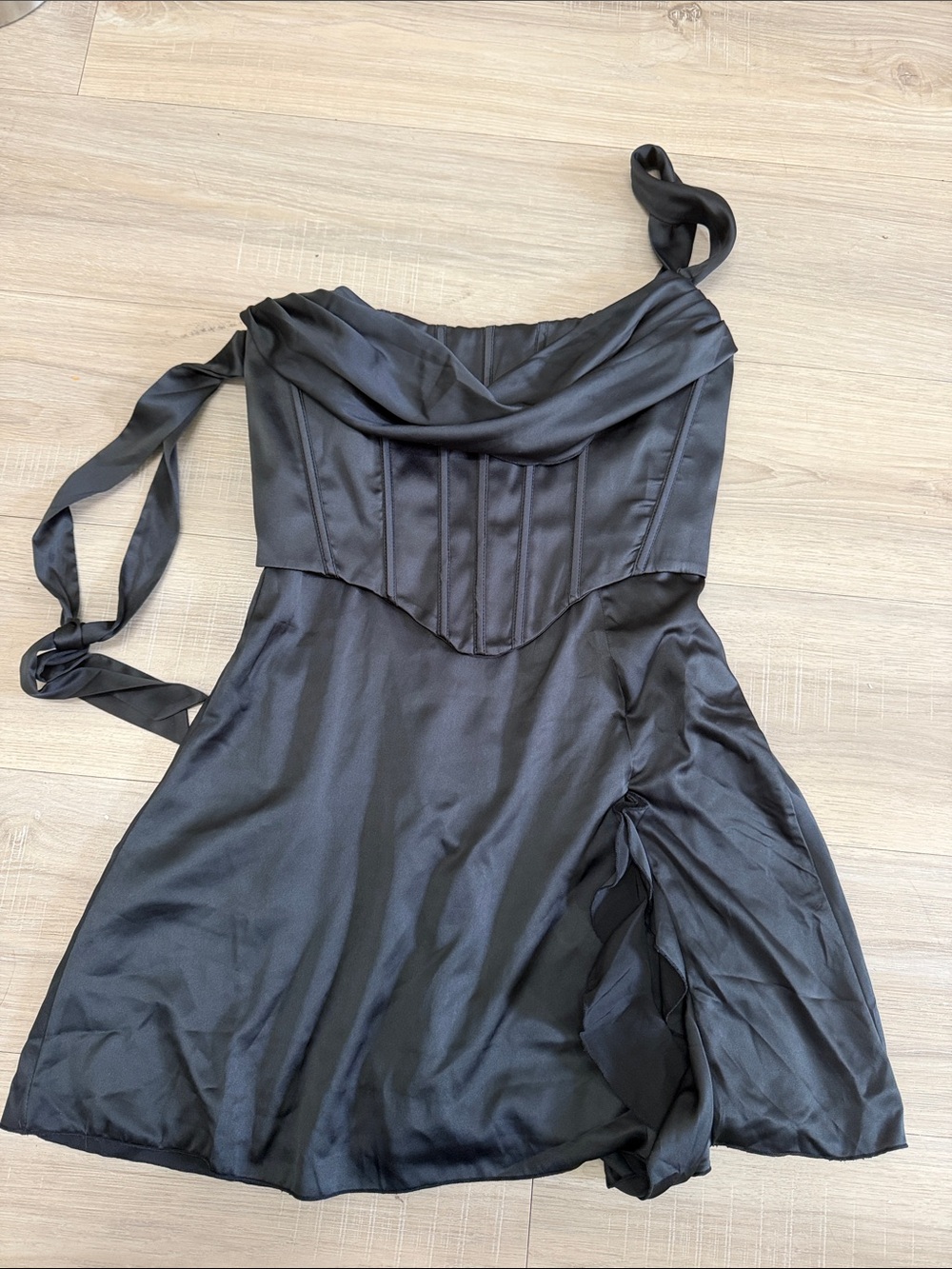 Black Oh Polly Satin Off Shoulder Dress
